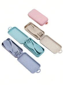 3Pcs/5pcs/Set Portable Travel Utensil Set With Case, Fold Reusable Tableware Includes Cutlery, Coffee Spoon, Salad Fork, Steak Knife, And Storage Box, Reusable Cutlery Old With Case, Portable Utensils Set For Adults, Tableware Camping Cutlery Set, Travel Utensils Set For Kitchens, Dishwasher Friendly, For School, Picnics, Parties, Outdoor Dining, Camping,School Supplies