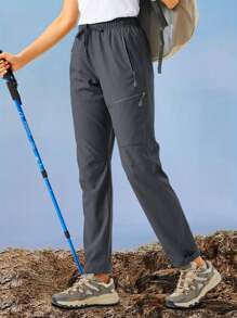 ZUTY 女士徒步裤，速干、轻便、耐穿，弹性腰带，适合所有季节，工装裤 - 深灰色 - 查看 2