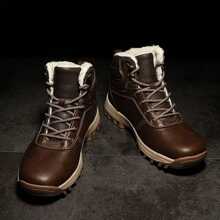 Mens Hiking Boots  Winter Warm Snow Boot Water Resistant Non Slip Soft Lined - Coffee Brown - View 2