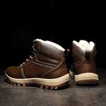 Mens Hiking Boots  Winter Warm Snow Boot Water Resistant Non Slip Soft Lined - Coffee Brown - View 5