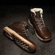 Mens Hiking Boots  Winter Warm Snow Boot Water Resistant Non Slip Soft Lined - Coffee Brown - View 3