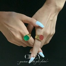 1 pieza Anillo chapado en oro de 18k CIREY, piedra principal multicolor, brillo lujoso y personalizado, diseño unisex para parejas, adecuado como regalo o para uso diario - Multicolor - Ver 4