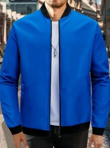 Casual Outdoor Sports Stand Collar Baseball Jacket, Solid Color Zipper Windbreaker, Great For Father's Day Spring - Royal Blue - View 5