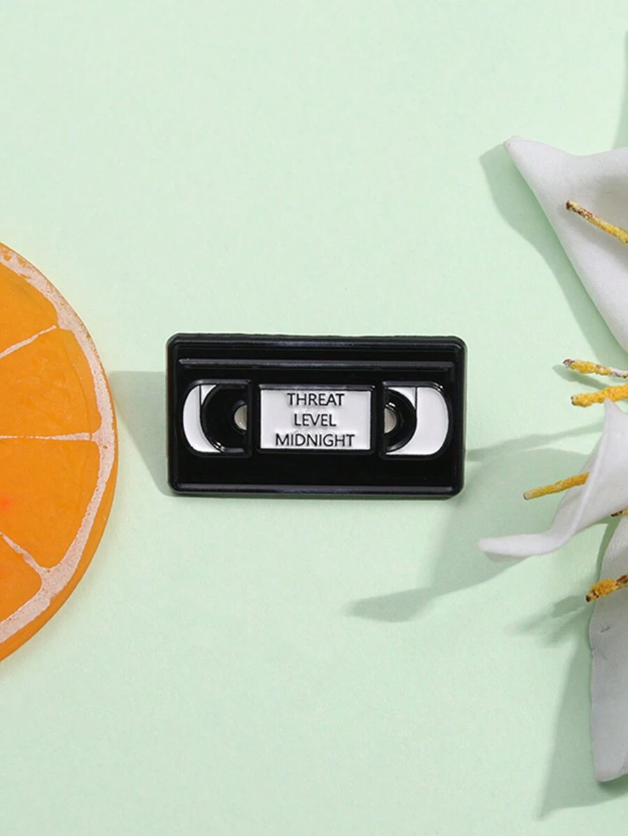 1pc THREAT LEVEL MIDNIGHT  Enamel Pin The VHS Tape Badge Black Cassette Brooch Music Jewelry Unisex Festival Halloween Present