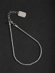 1pc Beach Style Women's Shiny Silver & Gold Stainless Steel Name Pendant Anklet - Silver - View 10