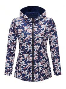 Giolshon 女士米黄色双面连帽外套 - 双面印花设计，休闲时尚，适合日常叠穿 - 藏蓝色 - 查看 6