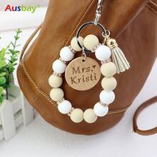 Ausbay Customized Silicone Beaded Wristlet Keychain With Custom Tag Fashion Bag Charm Bag Lanyard Personalized Name Bangle Key Chain Women Or Men Gift - White - View 6