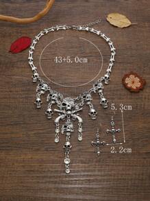 复古万圣节海盗骷髅流苏项链，女士休闲派对配饰十字骷髅项链套装 - 星星 - 查看 3