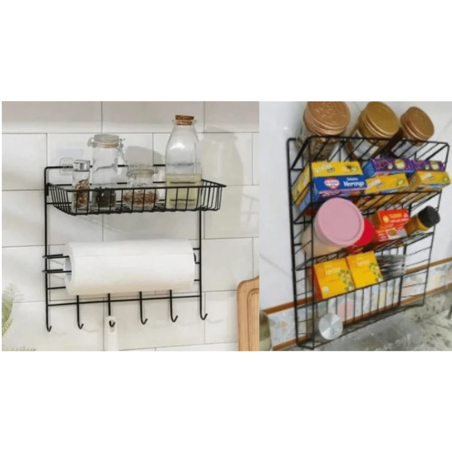 Ideal Kit Premium Set Organizer For Spices And Condiments With Paper Towel Roll Holder And Hooks - Multipurpose Wire With Condiment And Utensil Holder - 黑色 - 查看 1
