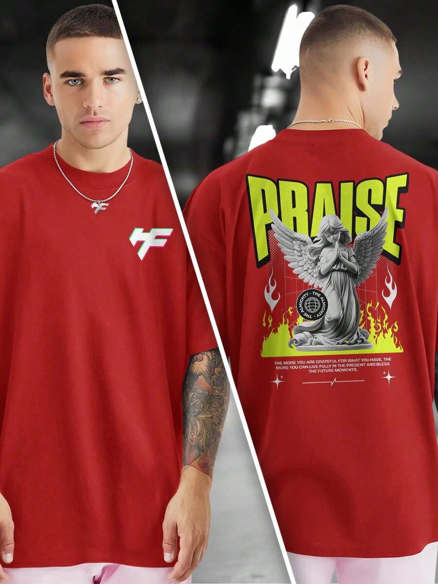 PRAISE ANGEL 100% Cotton Front And Back Printed T-Shirt GPJ1 - Đỏ - Xem 1