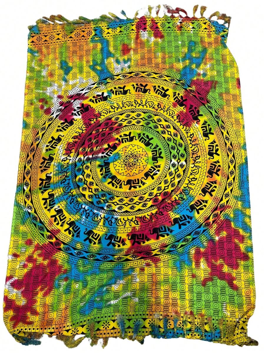 Tidye Women's Polyester Sarong With Colorful Elephants - 黃色 - 查看 1