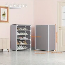 1 Giá để giày chống bụi có vải phủ, giá để giày và ủng cho lối vào, tủ quần áo, phòng ngủ, nhà để xe, giá để giày kim loại độc lập - Màu Xám nhạt - Xem 9