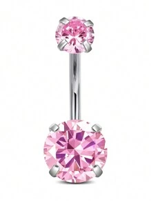 CIZME 1PC Belly Button Ring Dangle Navel Belly Piercing Jewelry Cute Pink CZ Heart Bow Flower Navel Belly Rings For Women 14G Silver Stainless Steel Dainty Dangly Dangling Belly Button Piercing - Pink - View 17