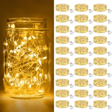 30pcs Battery Operated Fairy Lights, 3 Modes, 7ft 20in LED Twinkle Lights String, Waterproof Loose Mini Silver Wire Christmas Mason Jar Wedding Table Centerpieces Decor