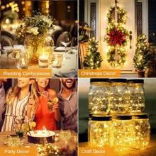 30pcs Battery Operated Fairy Lights, 3 Modes, 7ft 20in LED Twinkle Lights String, Waterproof Loose Mini Silver Wire Christmas Mason Jar Wedding Table Centerpieces Decor