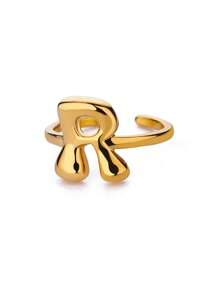 1PC Fashion 26 English Initial Chunky Rings For Women Men Opening 18K Gold Plated Smooth Stainless Steel Letter Ring European And American Style Finger Jewelry Accessories