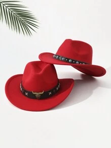 2 件男女通用刺绣牛头装饰波西米亚风牛仔帽，户外休闲沙滩/牛仔/软呢帽，涤纶万圣节 - 多色1 - 查看 25