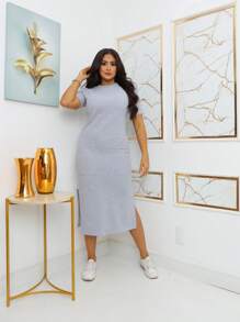 Midi Sweatshirt Dress With Front Pockets - Stylish And Modern | Fashion 2024 - 灰色 - 查看 7