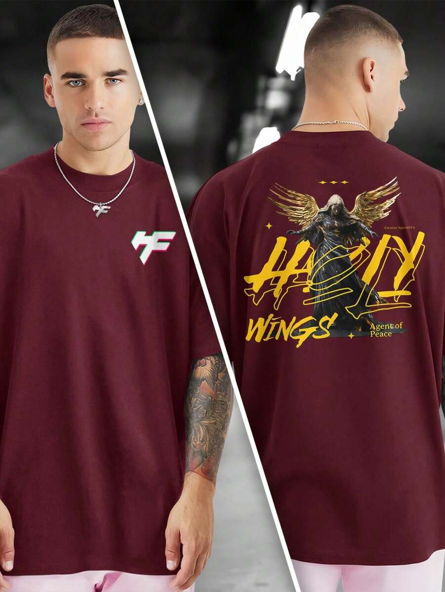 GOLD WINGS 100% Cotton Front And Back Printed T-Shirt GPJ1 - Màu Tím - Xem 1