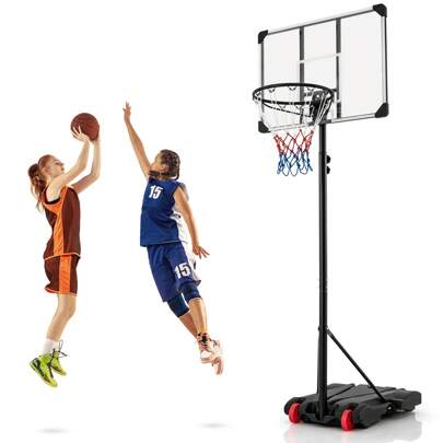 Portable Basketball Hoop, Height Adjustable Basketball Goal System With Shatterproof Backboard, Front Porting Wheels, Stable Fillable Base, Indoor Outdoor Basketball Stand For Kids Teens Adults