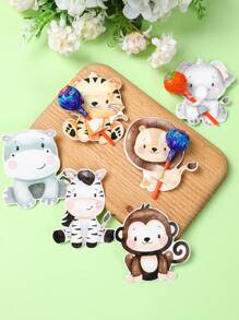 48个丛林动物主题棒棒糖托，纸质卡片，适用于生日、婴儿派对、婚礼、派对用品、节日装饰、情人节等场合。