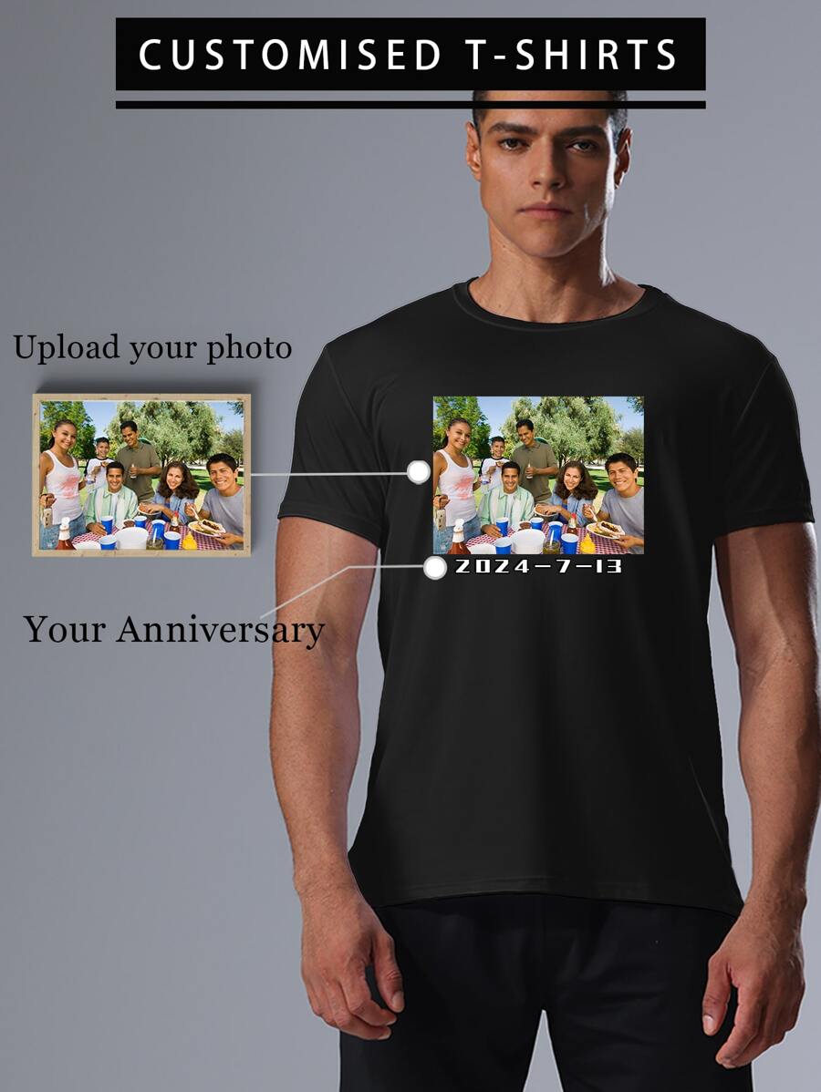 [Tùy chỉnh] Áo phông tùy chỉnh cho những dịp đặc biệt - Tải lên hình ảnh, văn bản hoặc logo của riêng bạn. Thích hợp cho các ngày kỷ niệm, sự kiện gia đình, cuộc thi, trang phục thường ngày và thể thao. Cá nhân hóa bằng ngày hoặc tin nhắn. - màu đen - Xem 1