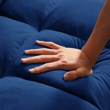 Modern Velvet Convertible Loveseat Sleeper Sofa Couch With Adjustable Backrest, 2 Seater Sofa With Pull-Out Bed With 2 Lumbar Pillows For Small Living Room & Apartment - 藍色 - 查看 11