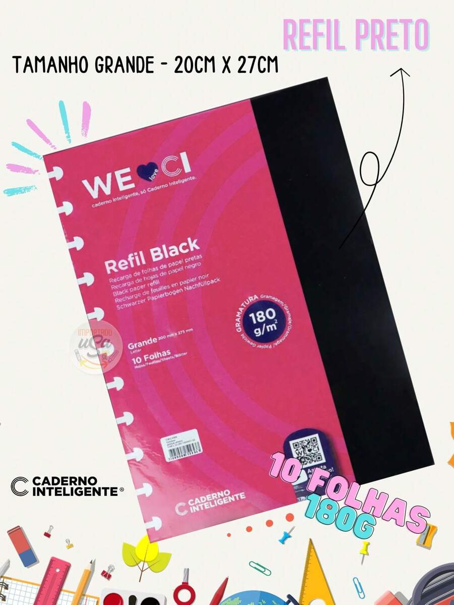 Smart Notebook, Plain Black Refill Sheet - 大尺寸(20x27 公分)*** 檢查尺寸 *** - 查看 1