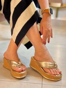 Women's Wedge Sandal With High Platform Heel - 金色 - 查看 1