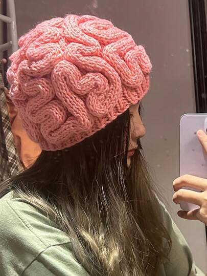 Y2K Beanie Hat - Playful Brain Graphic, Fashion-Forward Hip Hop Style - Soft Knitted, Stretchy & Warm - Unisex, One-Size-Fits-All - Perfect For Women & Men Costumes,Back To School Season,Halloween, Christmas
