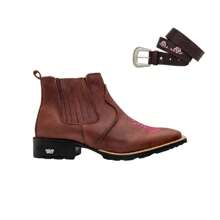 Women's Embroidered Texan Boot + Belt 4040-Brown - Rỉ Nâu - Xem 1