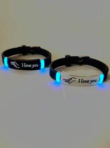 ATLVXJL 2 件夜光情侣知道你爱你心形图案字母我爱你吊饰黑色硅胶手链在黑暗中成长适合夏季女士女士爱人节日礼物 - 彩色 - 查看 6