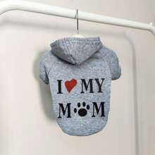 Hunde-/Katzen-Pullover für den Herbst, LIEBE MAMA Herzmuster, warmer und atmungsaktiver Hoodie-Pullover für kleine bis mittelgroße Hunde