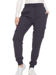 Women's Cargo Scrub Jogger Pants – 4-Way Stretch, Elastic Waist, Multiple Utility Pockets, Wrinkle-Resistant, Workwear For Nurses & Healthcare Professionals - PEWTER - View 1