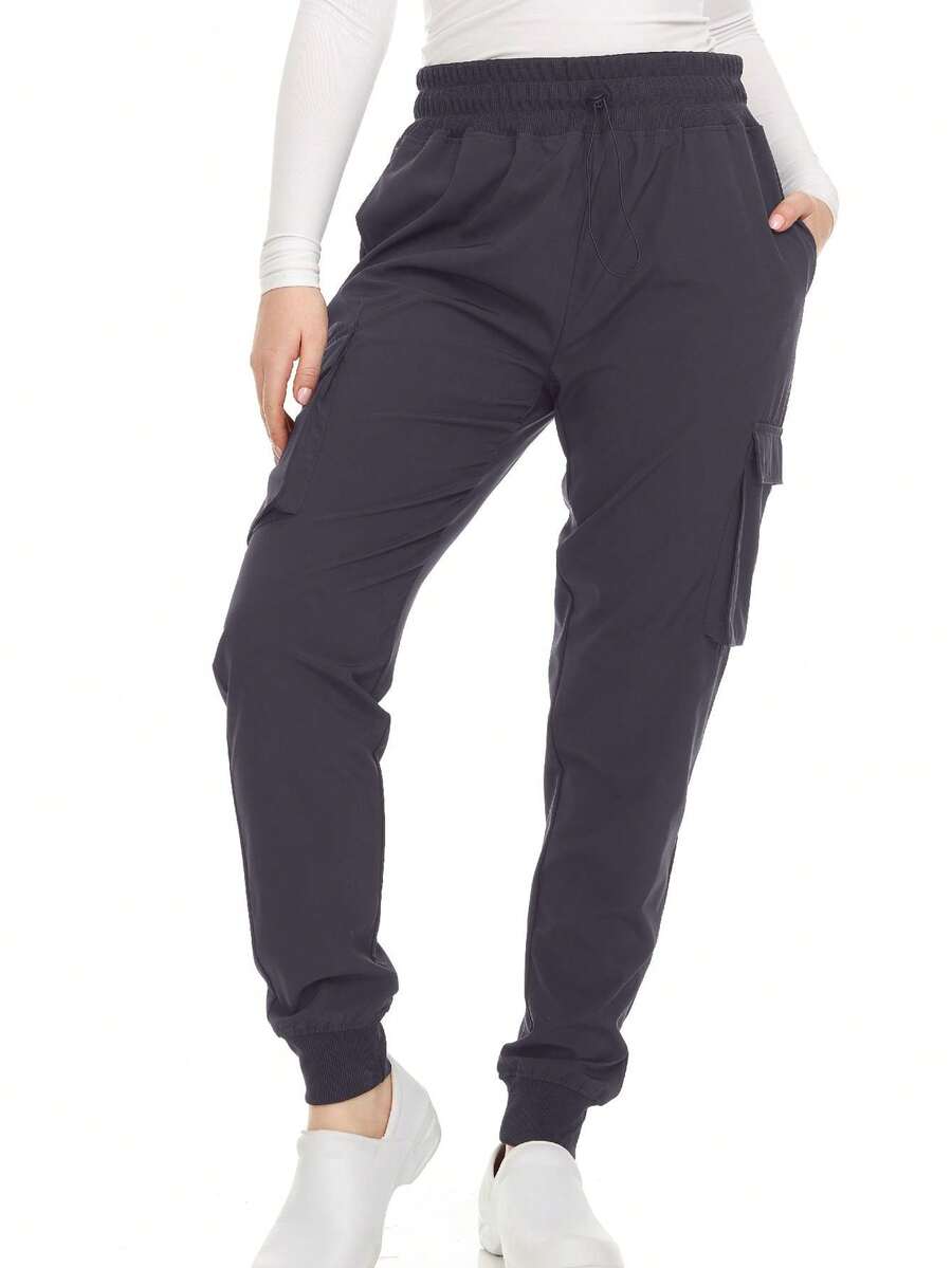 Women's Cargo Scrub Jogger Pants – 4-Way Stretch, Elastic Waist, Multiple Utility Pockets, Wrinkle-Resistant, Workwear For Nurses & Healthcare Professionals - PEWTER - View 1