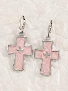 1對創意Y2K粉色蝴蝶結水晶十字銀色螺旋星耳環，可愛的星星耳環女士男士嘻哈Party珠寶禮物 - 彩色 - 查看 8