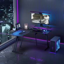 LILIIN 50x120x73 Cm Gaming Table, Without Tray Table/With Tray Table, Corner Desk 1.5 Cm Thick MDF Board And Steel, L-Shaped Computer Table Ergonomic And Scratch-Resistant, Desk With Spacious Work Surface