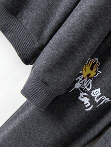Young Boy Stylish Grey Hoodie Sports Suit, Printed Pattern, Simple And Fashionable, Suitable For Daily Wear, Warm And Fashion , Comfortable Wearing Experience For Kids, Spring & Autumn - Grey - View 5