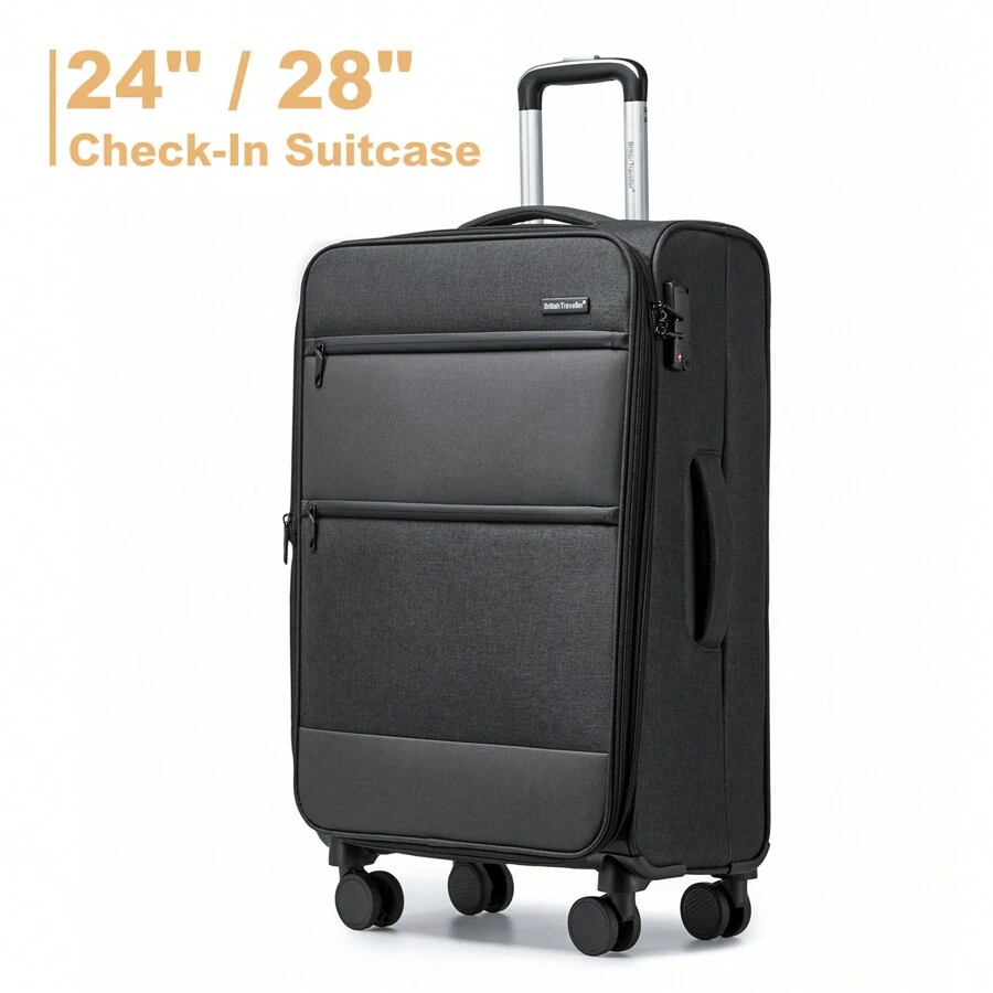 Expandable Lightweight Soft Case Check-In Luggage With TSA Lock And 4 Spinner Wheels Unisex Suitcase For Business And Personal Travel Available In 24 Inch And 28 Inch - 黑色 - 查看 1