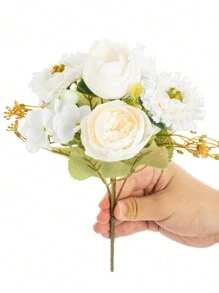 1 Bouquet Artificial Rose Flowers, Includes Silk Embroidered Balls, Suitable For Weddings, Home, Restaurant, Bedroom, Vase Decor, Holidays, Birthday Parties, Wedding Decor, Flowers, Valentine's Day Gifts, New Year DIY Materials, Graduation Gifts - Milky White - View 3