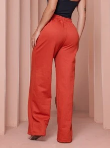 Women's Wide Leg Pants With High Waist And Pockets - 棕色 - 查看 2