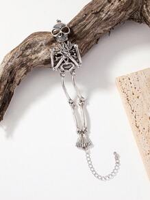 1 pieza Pulsera de cadena de mano de esqueleto vintage, para usar en Halloween y todos los días - Plata antigua - Ver 4