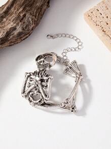 1 pieza Pulsera de cadena de mano de esqueleto vintage, para usar en Halloween y todos los días - Plata antigua - Ver 3