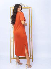 Midi Sweatshirt Dress With Front Pockets - Stylish And Modern | Fashion 2024 - 亮橙色 - 查看 8