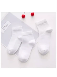 12 Pairs Of White Children's Socks Mid-Calf Unisex School Socks For Everyday Use - White - View 1
