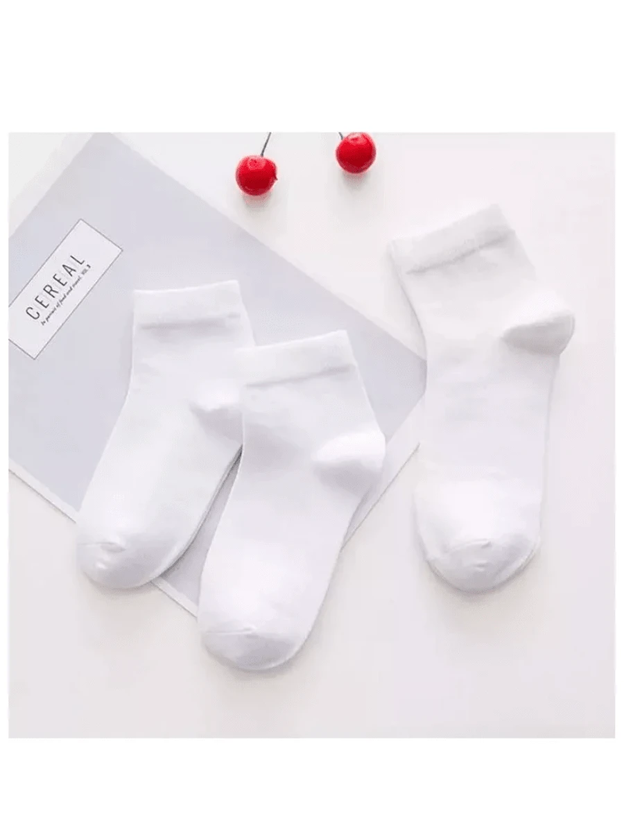 12 Pairs Of White Children's Socks Mid-Calf Unisex School Socks For Everyday Use - White - View 1