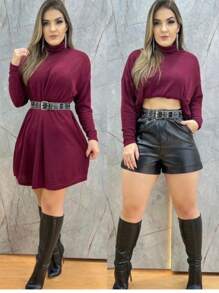 VESTIDO FEMININO DE INVERNO poncho LANZINHA GOLA ALTA