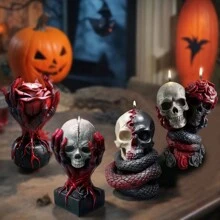 1 件骷髅香薰蜡烛模具骷髅蛇万圣节新品创意硅胶模具石膏模具粘土模具 - 白色 - 查看 2