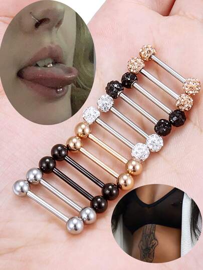 4 Stück 14G Zungenpiercing aus Edelstahl, Nippelschild Barbell Ring, Nippelringe Körperschmuck für Herren in Silber, Schwarz, Roségold, 12mm, 14mm, 16mm, 18mm