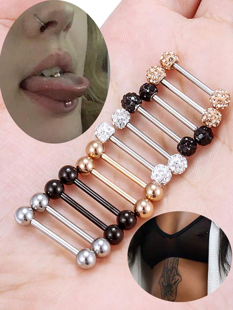 4pcs 14G Stainless Steel Tongue Ring Nipple Shield Barbell Ring Bar Nipplerings Body Piercing Jewelry For Men Silver Black Rose Gold 12mm 14mm 16mm 18mm - Multicolor - View 1